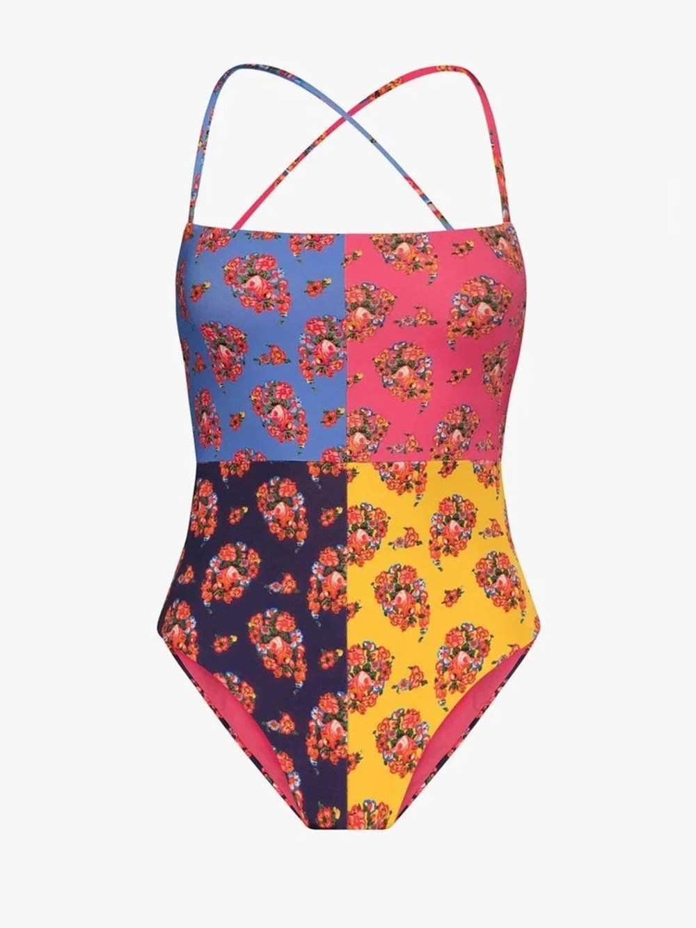 Mara Hoffman Olympia One Piece Swimsuit Multi Floral Cross Back Boho $350 Sz XS
